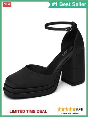 Chunky High Heels Platform Dress Pumps Pointed Toe Ankle Strap